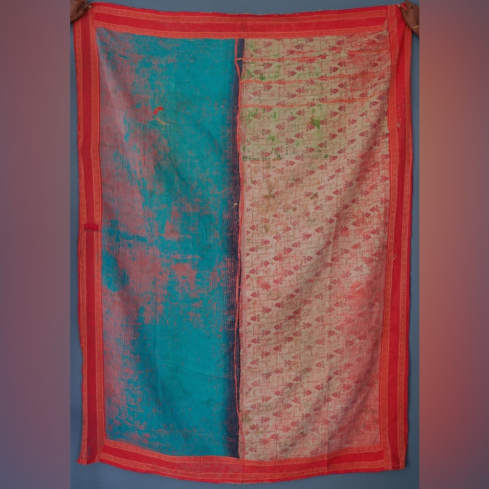 Vintage patchwork to kantha quilt